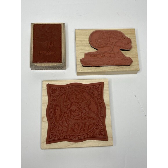 Assortment Wood Mounted Rubber Stamps Set Of 3 Giraffe Landscape Desert Skyscape - Picture 6 of 6